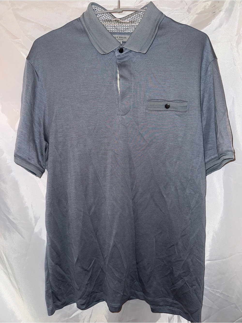 Ted Baker London Slate Blue Short-Sleeve Polo with Button Chest Pocket